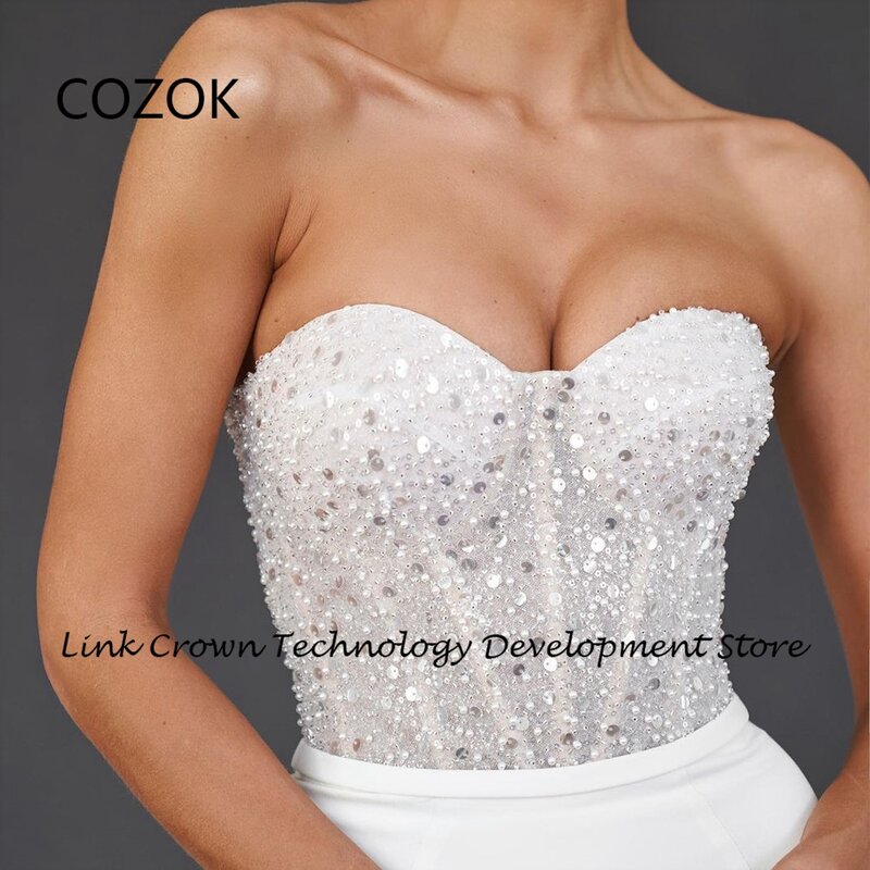 COZOK 코르셋 인어 웨딩 드레스 여성용, 2024 여름 민소매 신부 가운, 스팽글 새틴 장식, 신제품