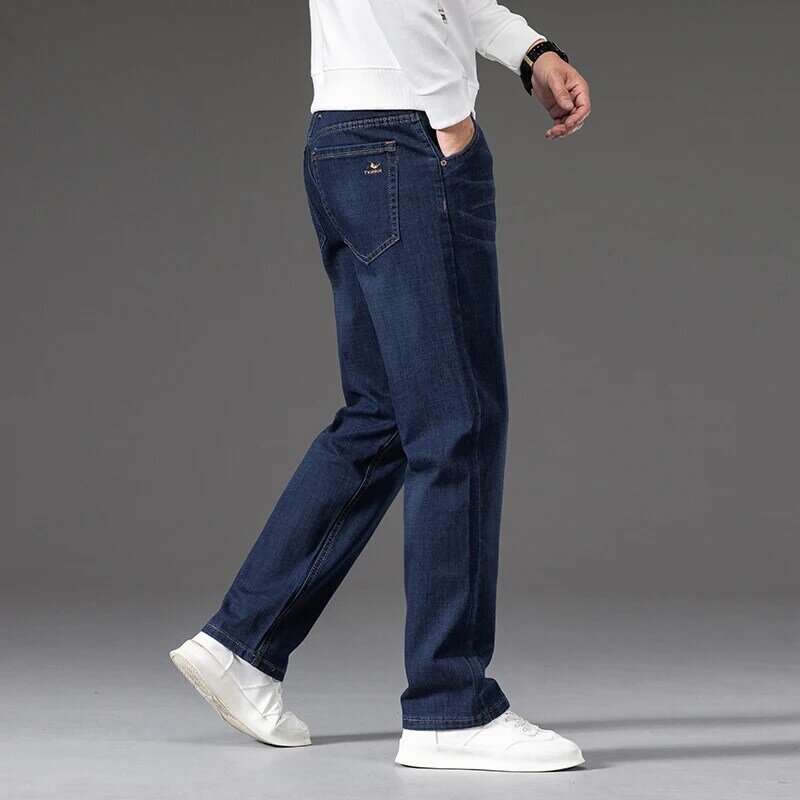 Calça jeans regular masculina, stretch, comercial, casual, reta, moda, estilo clássico, marca solta, calça jeans masculina