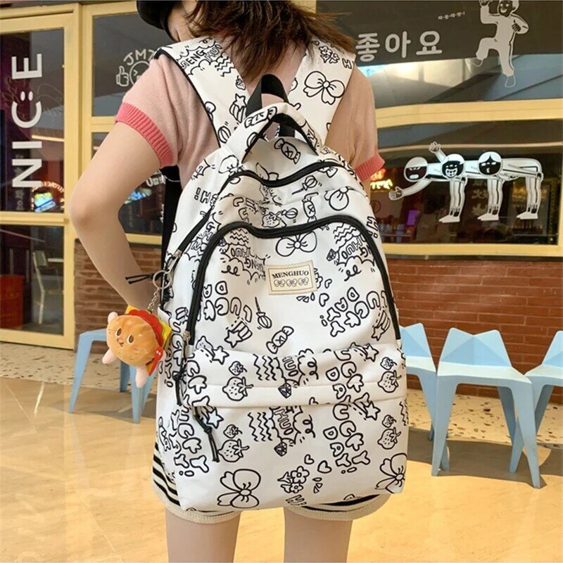 Tas punggung kapasitas besar wanita, ransel kapasitas besar stroberi kartun lucu untuk sekolah murid perempuan