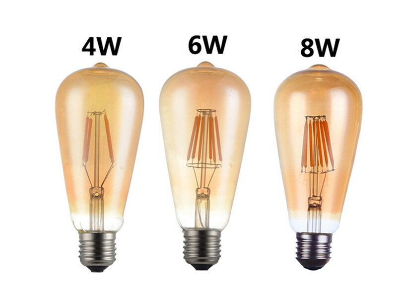 6PCS LED ST64 2W 4W 6W 8W DC 220V 110V Dimmable Gold Filament Bulb E27 B22 Light Vintage Edison Lamp Retro Gold Glass Appearance