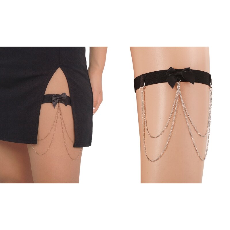 Bowknot Decor Thin Tassel Thigh Chain Anti-slip Belt Chain Harness Summer Beach Nightclub Leg Accessories for Women