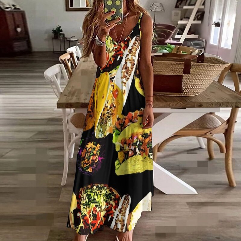 Tacos Sleeveless Dress Woman clothing Prom gown clothes for women