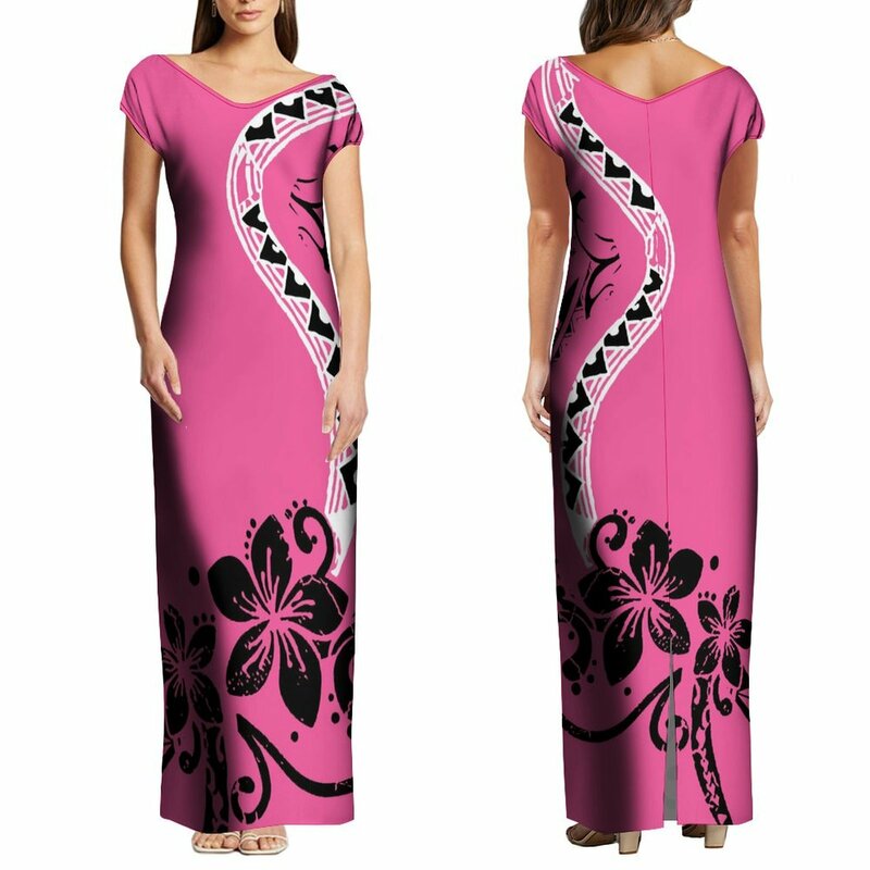 Damska letnia sukienka z krótkim rękawem polinezyjska plemię na zamówienie sukienka w stylu etnicznym elegancka długa sukienka typu Slim Fit darmowa wysyłka