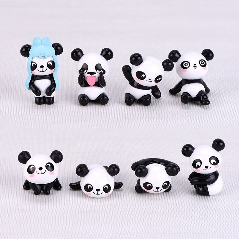 Ensemble de 8 pièces de Panda de dessin animé créatif, Micro paysage de jardin sauvage, accessoires de décoration, poupée mignonne