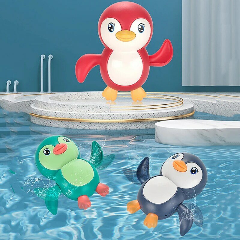 1 szt. Dziecięcy pływający w zegarku mały lalki pingwiny bawią się w wodę kąpiel dla dzieci śliczne śmieszne zwierzęta do kąpieli w łazience zabawka do letniej kąpieli