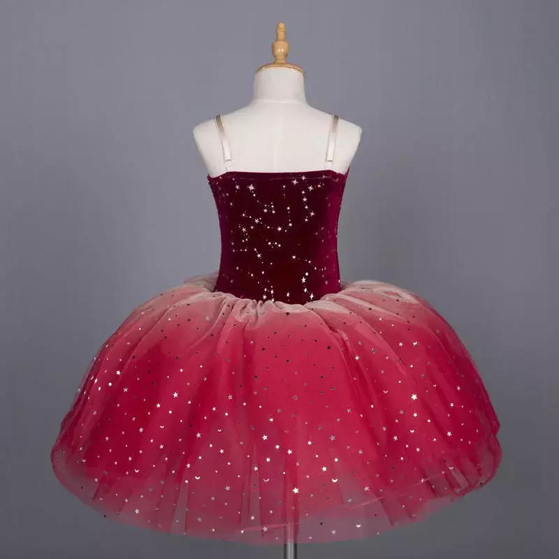 فستان الباليه مع أشرطة قابلة للتعديل للفتيات ، فستان راقصة الباليه ، ازياء الأداء للأطفال ، الأحمر والأرجواني