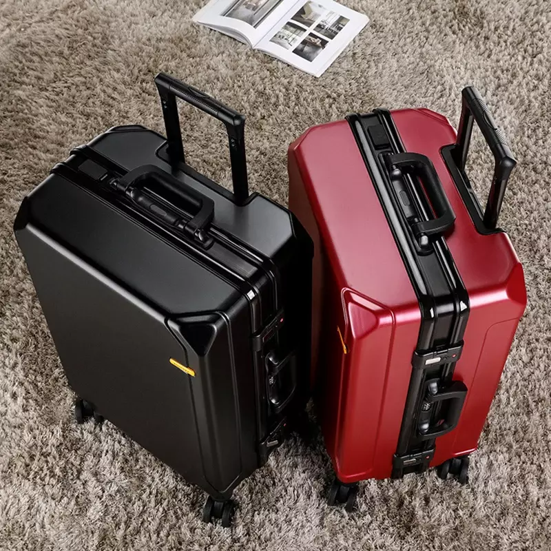 機内持ち込み手荷物用のアルミニウムフレーム付きスーツケース,USB充電器付きのファッショナブルなトラベルバッグ,学生用,20 24 26 28インチ