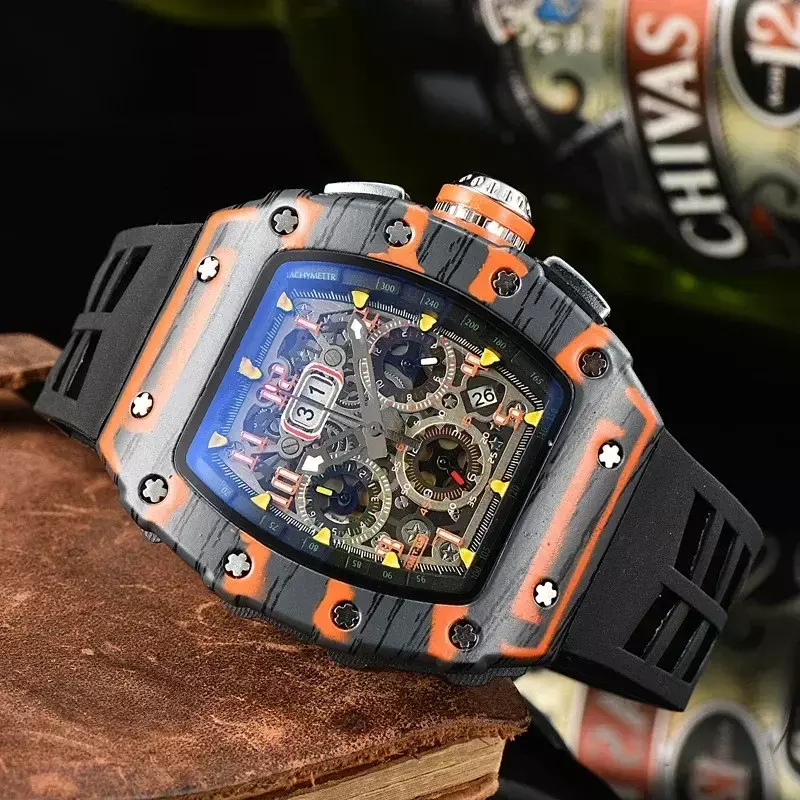 Najlepszy luksusowy zegarek męski Graffiti z nadrukiem z włókna węglowego 6-pinowy drugi zegarek w kształcie beczka na wino zegarek dla pary RM