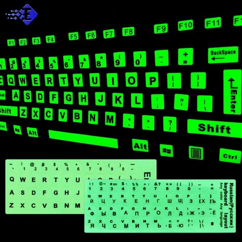 Spaanse Engelse Russische Arabische Franse Lichtgevende Toetsenbord Stickers Voor Laptop Pc Desktop Key Board Nachtlampje Stofdichte Sticker