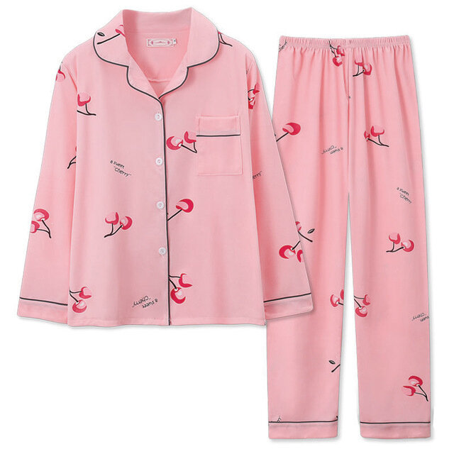 Ropa de casa para Mujer, pijama bonito con estampado de frutas, conjunto de ropa de dormir para Invierno