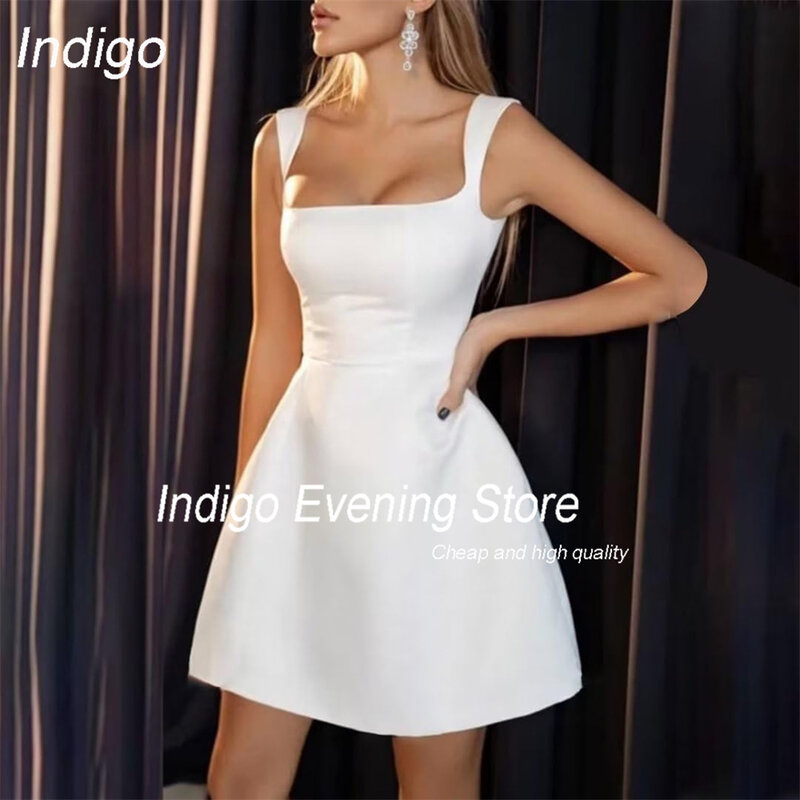 Платье для выпускного вечера цвета индиго, короткое вечернее платье на тонких лямках с открытой спиной и шнуровкой выше колена для официальной вечеринки