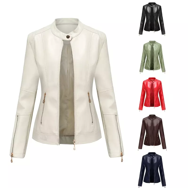 Женская короткая куртка из искусственной кожи, осенняя тонкая кожаная куртка с воротником-стойкой и зажимом, 2024