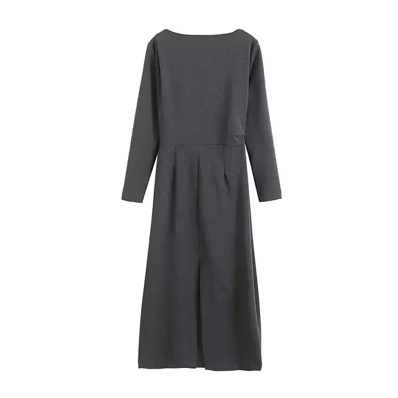 Vestido francês plissado para mulheres, vestido retrô de mangas compridas, gola redonda, decorativo, moda chique, novo para o outono, 2023