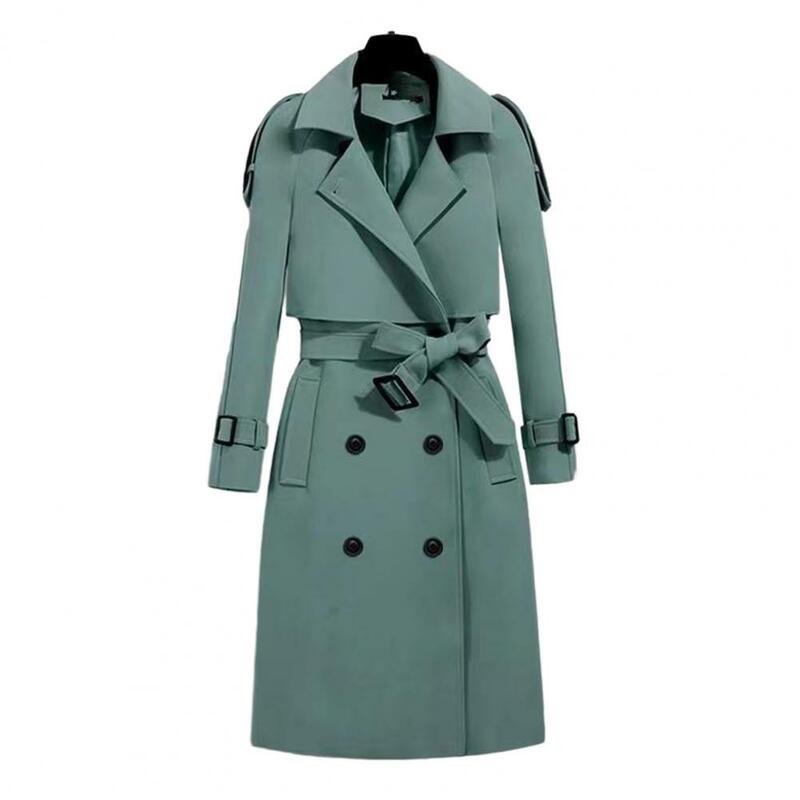 여성용 솔리드 라펠 트렌치 코트, 더블 브레스트 롱 오버코트, 상의 바람막이, 여성 의류 재킷, 2023, 가을, 신상