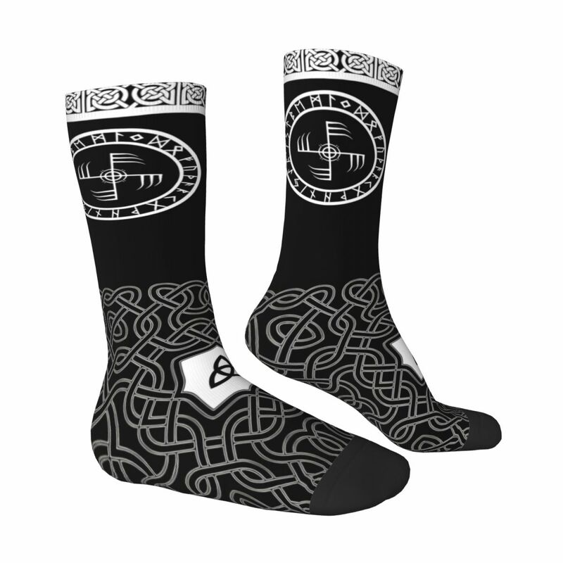 Divertente calzino pazzo per uomo Ginfaxi nero Hip Hop Harajuku Viking Happy Seamless Pattern stampato Boys Crew Sock novità regalo