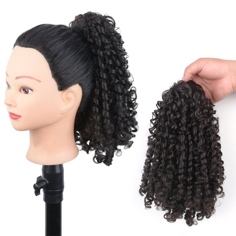 Coleta Afro rizada con cordón, extensiones de cabello rizado suave, Clip sintético, extensión de cabello afroamericano