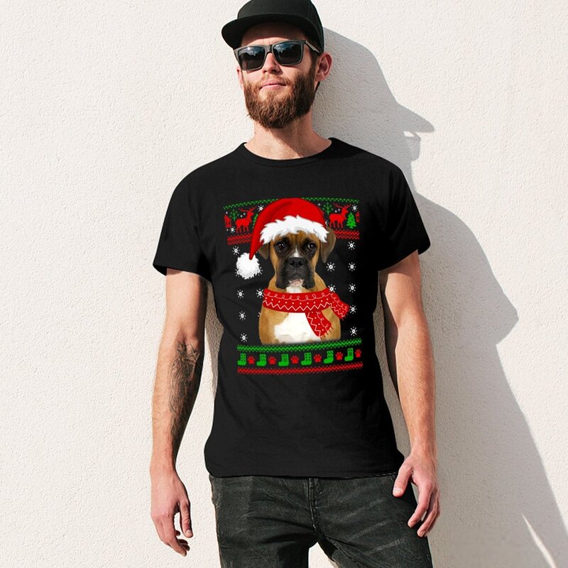 Boxer Dog Ugly Sweater Christmas Puppy Dog Lover T-Shirt plain aesthetic clothes summer tops slim fit t shirts for men