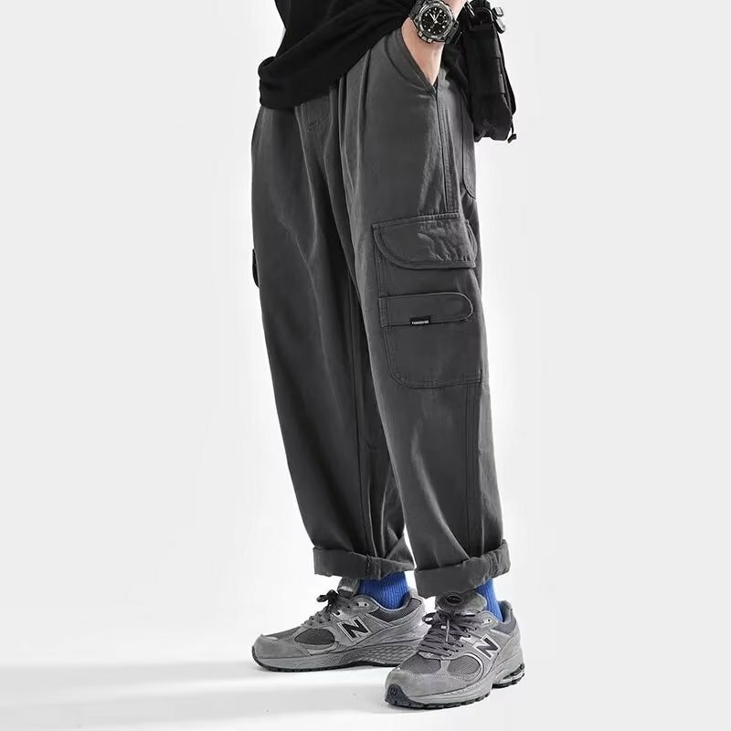กางเกงฤดูใบไม้ร่วงผู้ชายสไตล์ซาฟารีเก๋มีกระเป๋าใหญ่สุดชิคเสื้อผ้าแฟชั่นแนวสตรีทกางเกงวัยรุ่นใส่สบาย