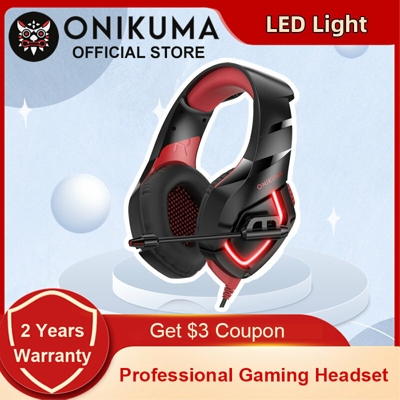 ONIKUMA K1-B Professional Gaming Headset with Flexible Microphone LED Light Wired Headphones for PS4 Xbox One Computer PC Gamer
