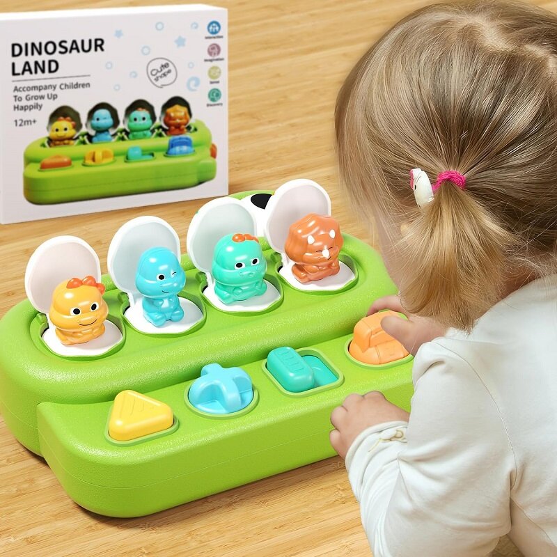 Juguetes interactivos de animales Pop-Up para niños, rompecabezas de dinosaurios, Montessori, coordinación mano-ojo, juego sensorial educativo para niños