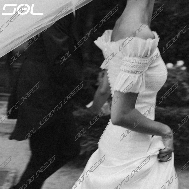 SOL Simple Off The Shoulder Pleat Lace Wedding Dresses Sexy Backless Mermaid Floor-Length Bridal Gowns Vestidos De Novia