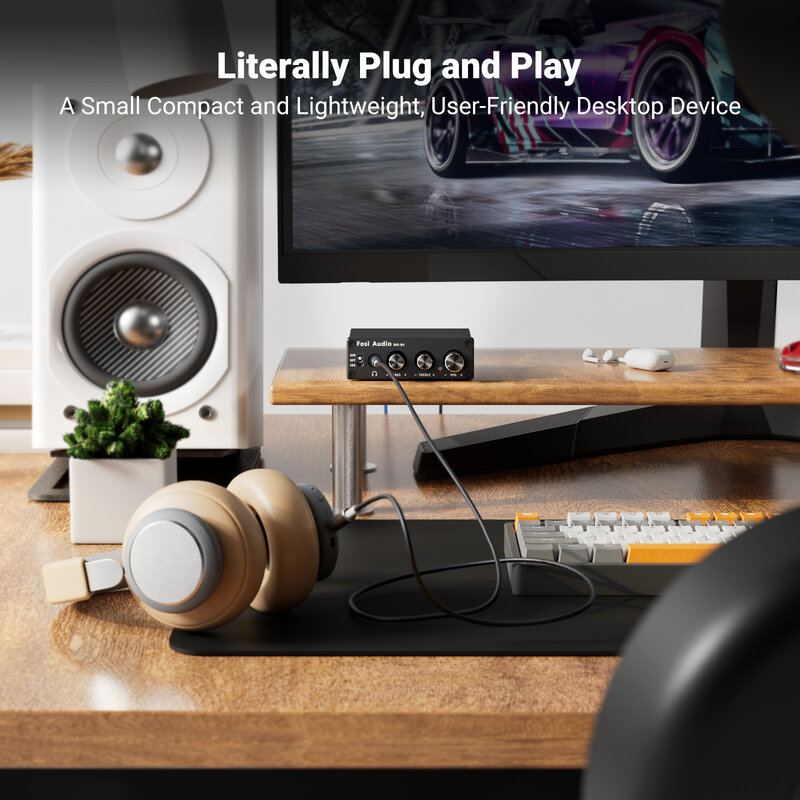Fosi Audio-miniamplificador de Audio Q4 para juegos, Adaptador convertidor de Audio para el hogar, escritorio, altavoces activos, USB, DAC