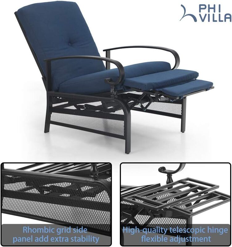 Cadeiras reclináveis ao ar livre extragrandes com almofada removível, cadeiras de metal, gravidade zero, pátio Recliners, espreguiçadeiras