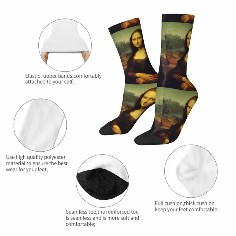 Mona Lisa Detailed & Restored Socks Harajuku Super Soft Stockings All Season Long Socks Accessories for Unisex Birthday Present
