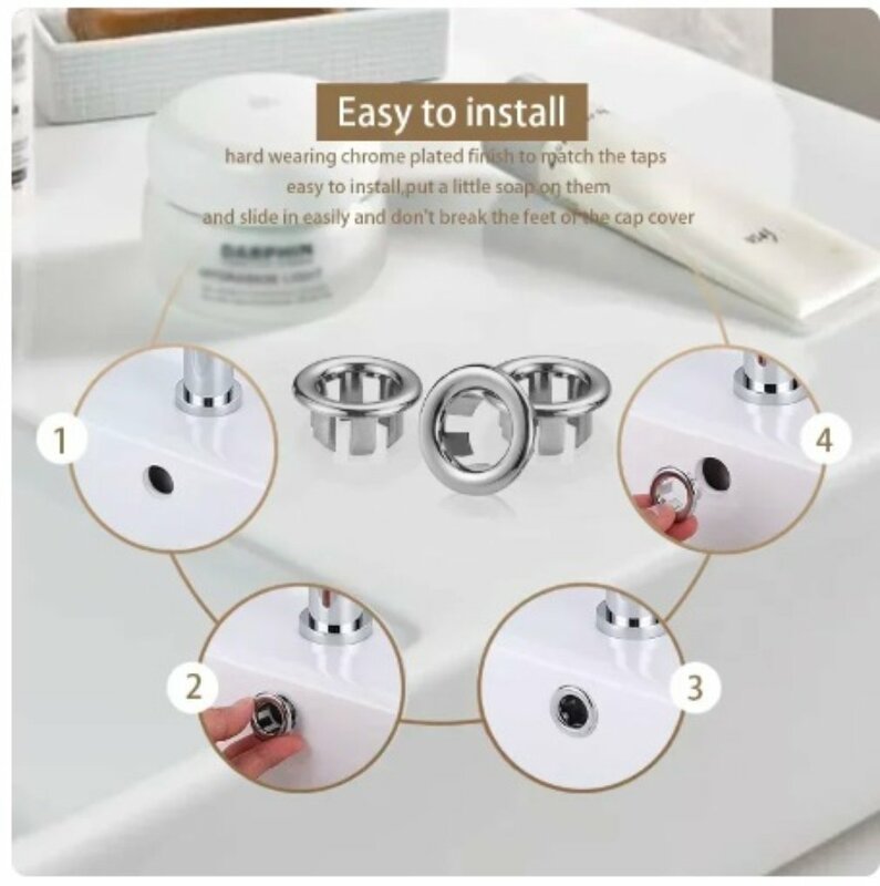 1PCS Plastic Bathroom Kitchen Basin Sink Overflow Cover Ring Insert Replacement Chrome Hole Round Drain Cap Basin Accessory