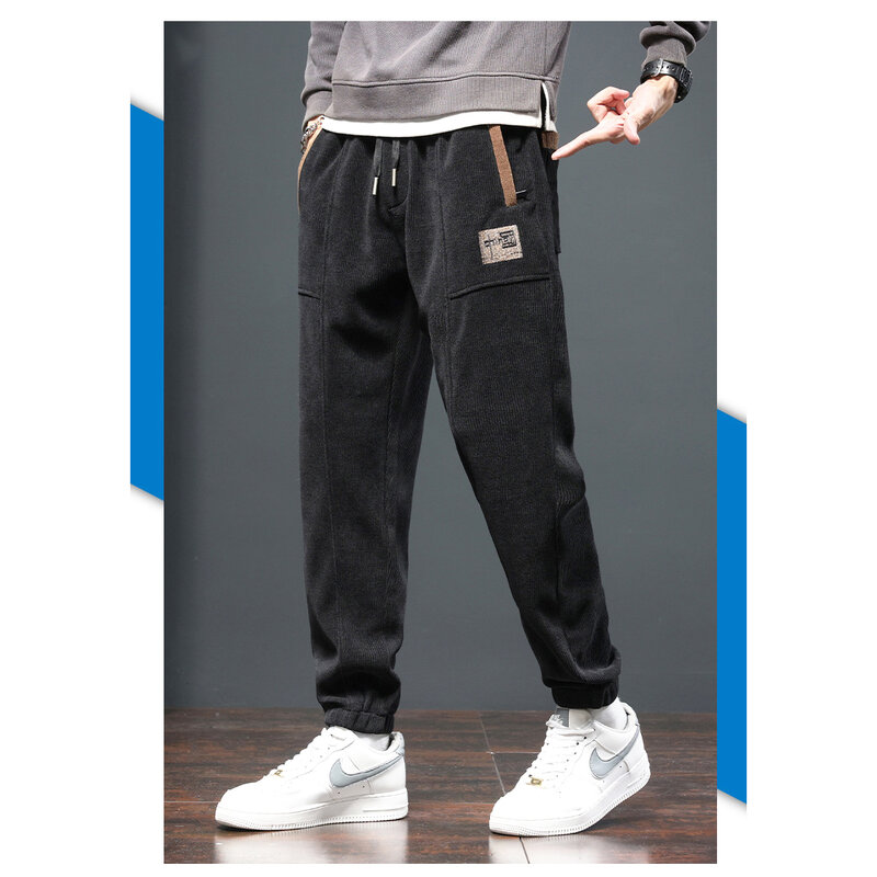 Zimowe, pluszowe, ciepłe spodnie z gumkami luźna nogawka proste nogawki sportowe modne męskie spodnie dresowe rekreacyjne