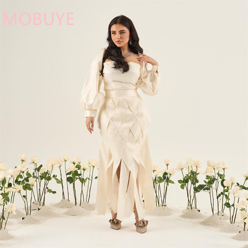 MOBUYE-Robe de Rhà col sans bretelles pour femme, robe de soirée élégante, manches longues, longueur rinçage, mode populaire, 2024
