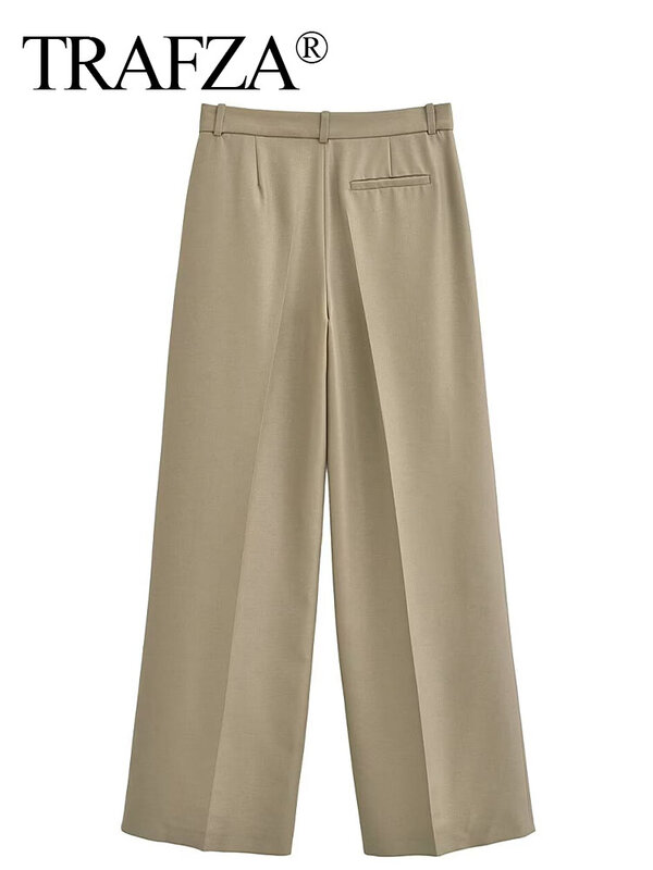 Женские повседневные широкие брюки TRAFZA, элегантные офисные свободные брюки со складками и высокой талией на весну