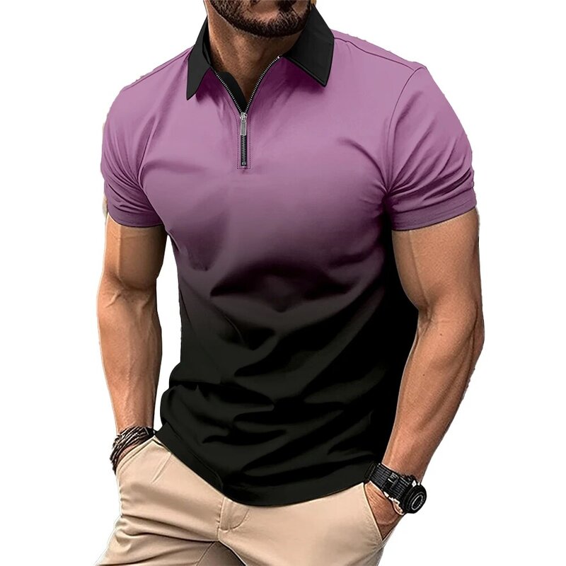 Durable T Shirt Tee Top Zip-up Casual Lapel Loose Men Polyester Regular Shirt Slight Stretch Holiday Universal