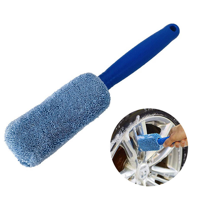 Cepillo portátil de microfibra para lavado de neumáticos de coche, herramientas de limpieza de llanta de coche con mango de plástico