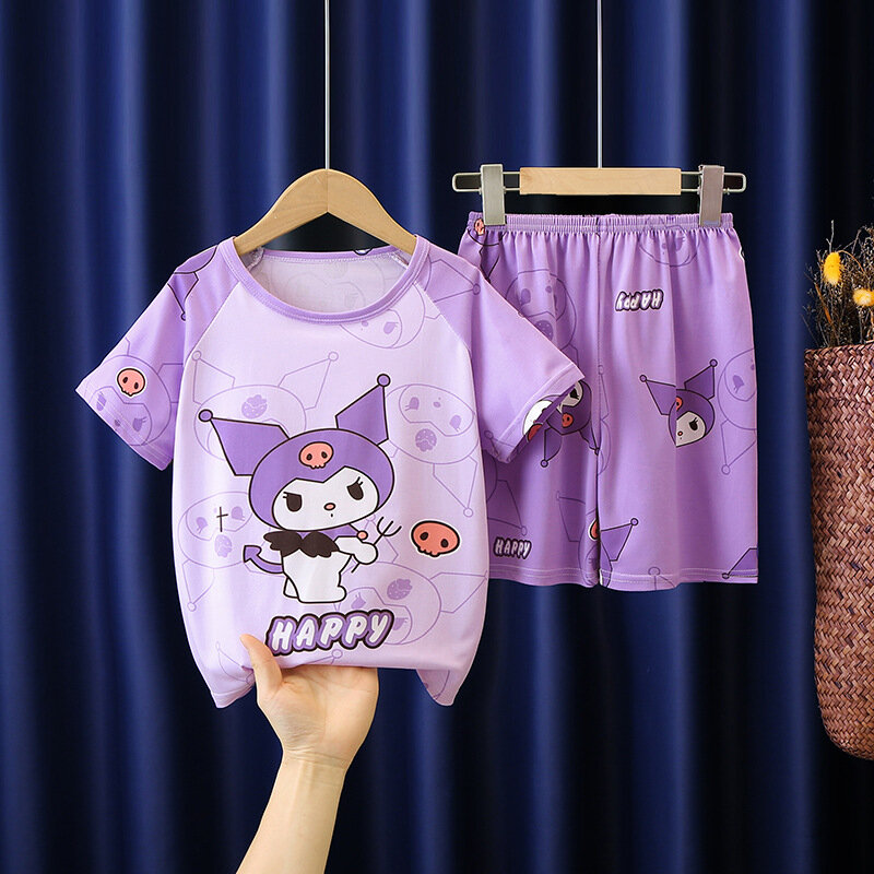2024 Schattige Anime Zomer Kinderpyjama Miniso Cinnamoroll Kuromi Pochacco Kids Melk Zijde Nachtkleding Meisje Jongen Pijama Sets Cadeau