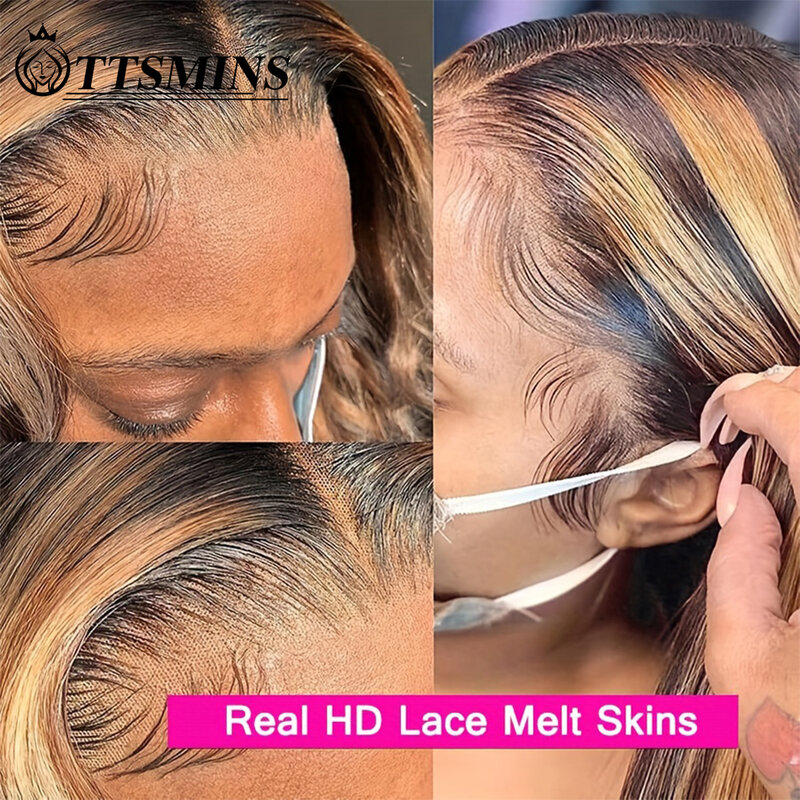 Parrucca lunga evidenziazione capelli umani Ombre marrone colorato pizzo peruviano anteriore parrucche Pre pizzicate per le donne 13x4 parrucche frontali in pizzo dritto