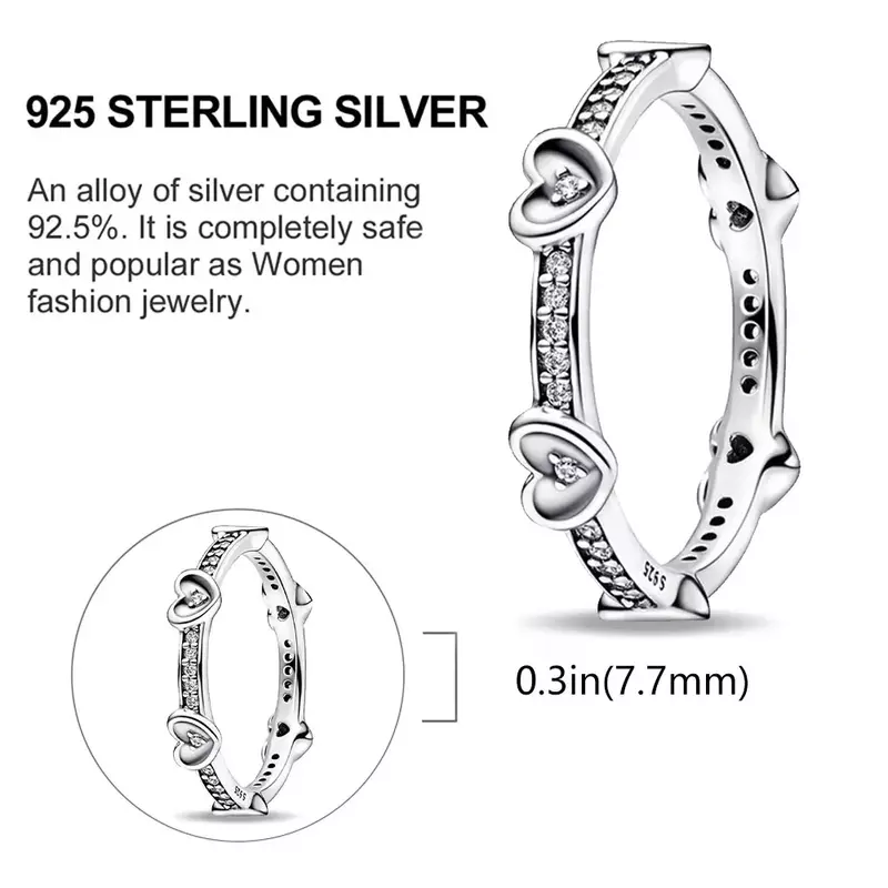 925 Sterling Silver Série Amor Anéis para Mulheres, Joias Finas, Roupa Diária, Festa de Casamento, Presente DIY, Novo, 2024