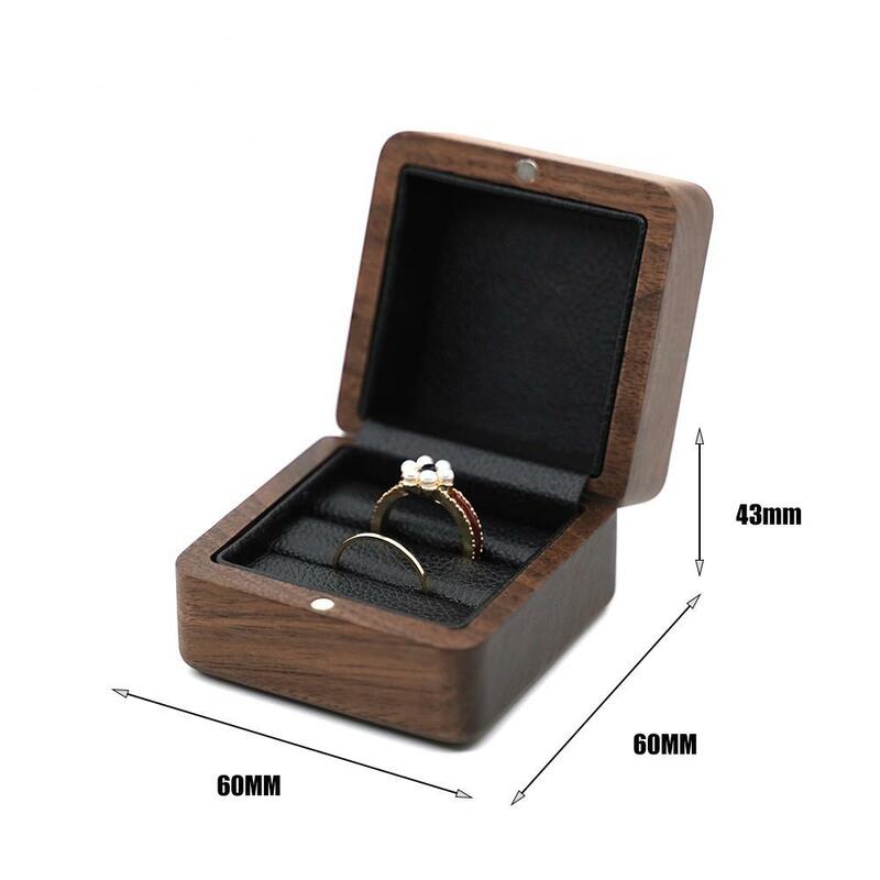 กล่องไม้กล่องเก็บเครื่องประดับสีดำวอลนัทแหวนสร้อยคอกล่องของขวัญสำหรับวันครบรอบแต่งงานวันวาเลนไทน์