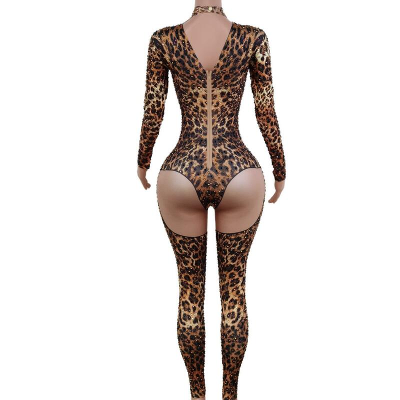 Body Sexy con estampado de leopardo para mujer, traje de una pieza, mono de manga larga, X2206009