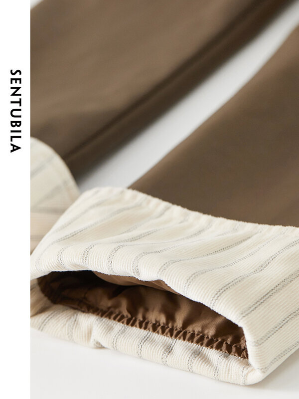 Sentubila 여성용 짧은 커피 PU 가죽 코트, 라펠 크롭 봄버 재킷, 2024 용수철 스트레이트 긴팔 아우터, W41G52632