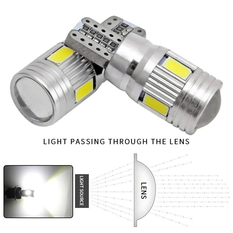 Bombilla LED de señal Canbus para coche, luz de marcha atrás lateral de cuña, 12V, 6000K, 5W5, T10, W5W, 5630, 6SMD, azul, sin error, 2 uds.