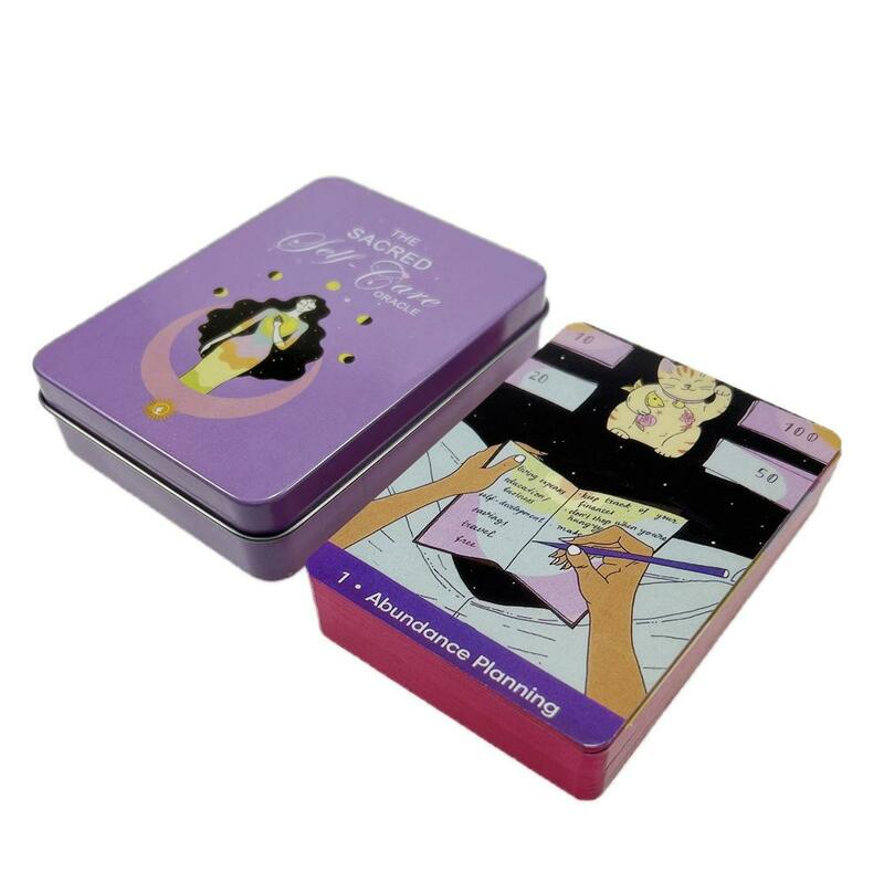 10x6 cm Cards Oracle santi Self-care con bordi dorati in latta con guida