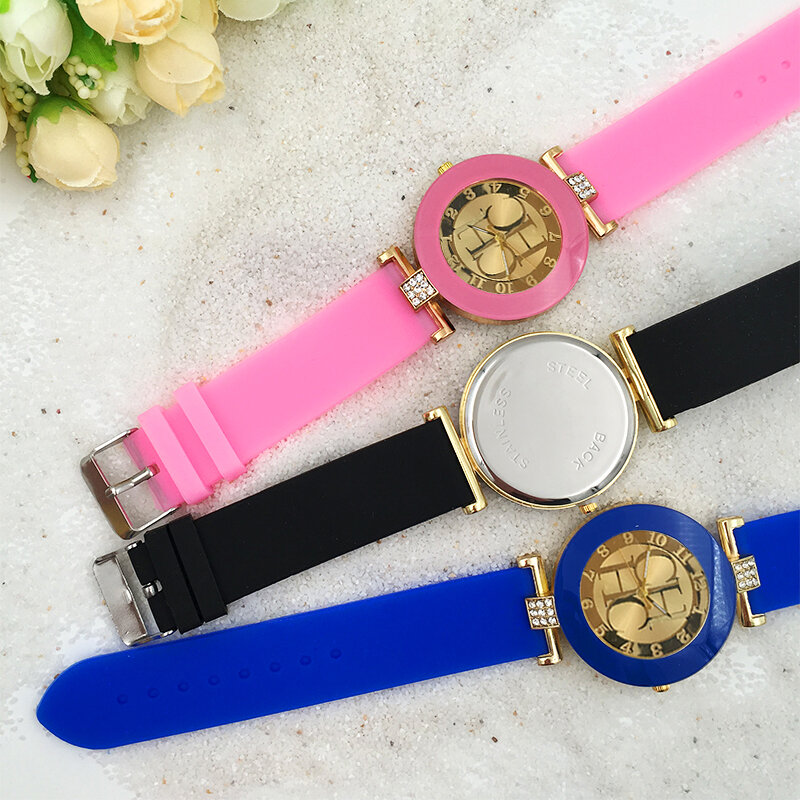 Relógio de quartzo casual feminino, Relógios de silicone, cristal dourado, relógio de pulso esportivo feminino, relógio quente, nova moda
