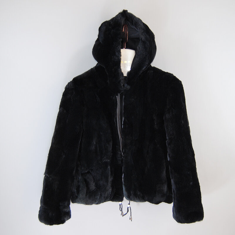 Новинка, Женское зимнее теплое искусственное пальто с капюшоном, мягкие куртки из натурального меха кролика Рекс, женское толстое искусственное пальто
