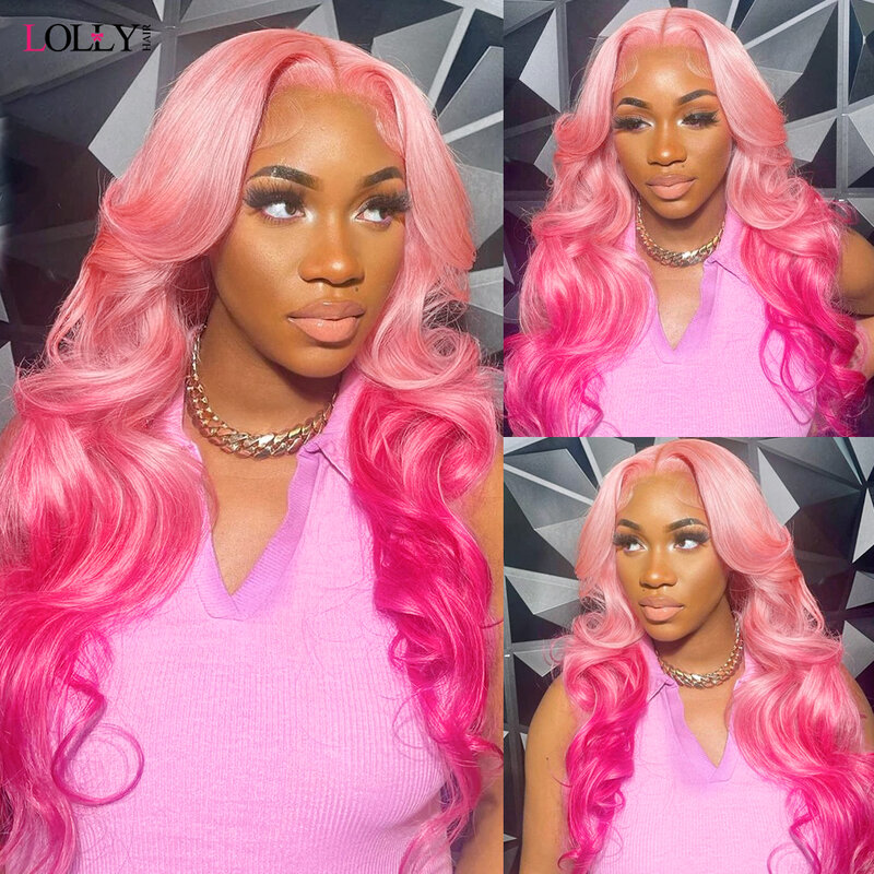 Lolly Haar Ombre rosa transparente Spitze Front Perücken vor gezupft Körper 30 Zoll Rose rosa menschliches jungfräuliches Haar Perücken