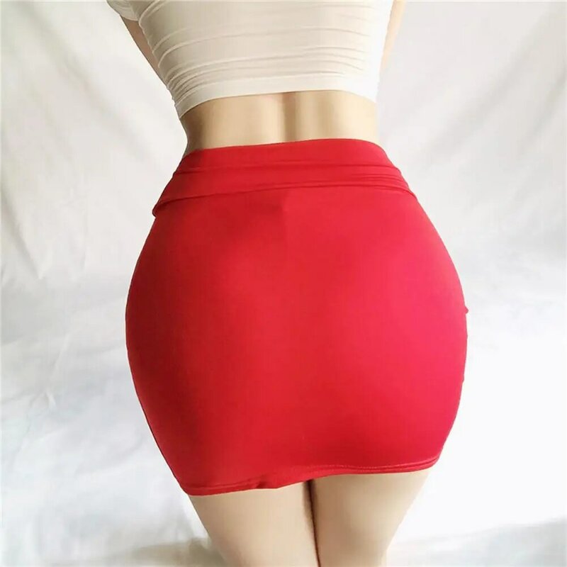 Rok Mini kurus tipis seksi tanpa lapisan warna Solid rok pendek pengangkat pinggul tembus pandang rendah pakaian Klub Wanita