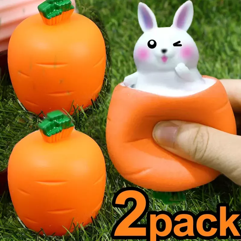 Squishy Carrot Rabbit Squeeze Brinquedos para Crianças, Brinquedos Telescópicos, Rabanete Rabbit Cup, Pinch Music Toy, Criativo Stress Relief Gift, 2Pcs