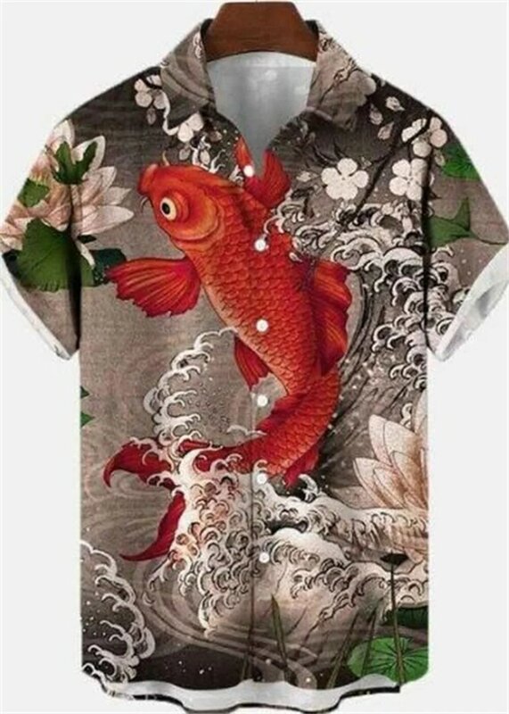 3D Men's Casual Short -sleeved Printed Shirt Fashion 2023 New Lapel Hawaiian Beach Short -sleeved Shirt