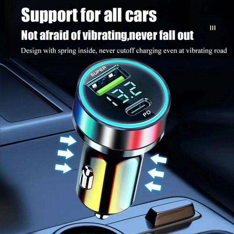 Quick Car Charger 12-24V Dual USB Type C 120W+PD20W Fast Charger For IPhone13 Pro Samsung Phone Car Fast Charging