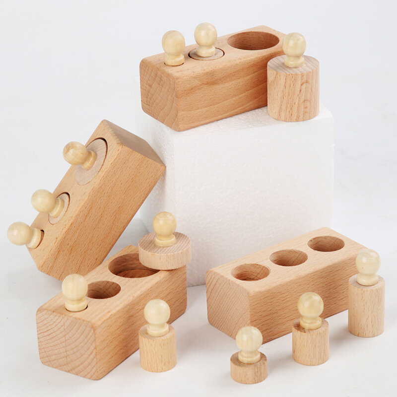 Mini cilindro in legno di faggio Montessori per bambini giocattoli per l'educazione precoce abbinamento coordinazione occhio-mano giocattolo scientifico